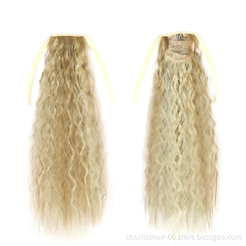 Hot Selling High Quality 22 Inch Long Wrap Kinky Curly Strappy Ponytail Hair Extensions Dark Brown Synthetic For Women